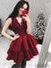A-Line V-Neck Sleeveless Lace Top Homecoming Dresses With Ruffles, HD0118
