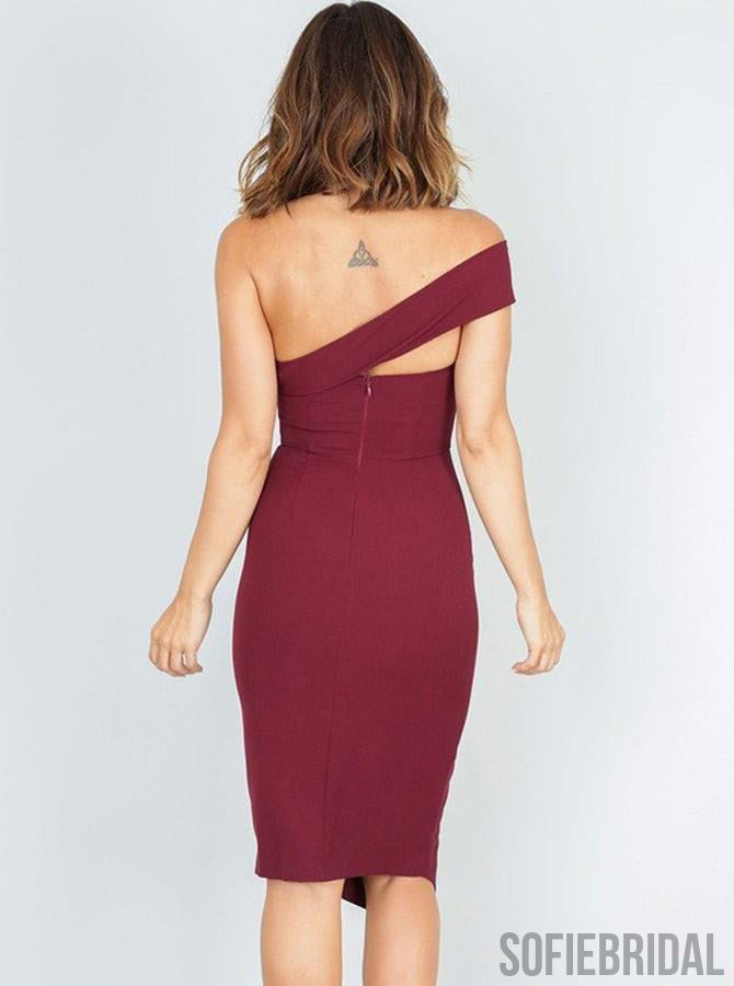 Sheath One-shoulder Simple Train Homecoming Dress With Split, HD0144