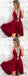 A-line Spaghetti Straps V-neck Red Simple Homecoming Dress, HD0130