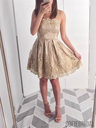 Halter A-Line See-though Lace Appliques Short Homecoming Dress, HD0171