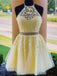 Halter Strapless Appliques Beading Lace-up Back Homecoming Dress, HD0169