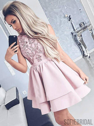 Halter Bateau Neck Appliques Top Cheap Short Homecoming Dress, HD0177