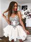 A-line Sleeveless Appliques Top White Short Homecoming Dresses, HD0116
