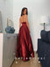 A-Line V-Neck Spaghetti Straps Split Side Cheap Long Prom Dresses,SFPD0042