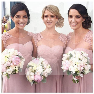 Pretty Hand Made Flowers Charming Long Formal Discount Chiffon Scoop Neck Bridesmaid Dresses for Wedding, WG42