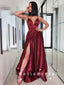 A-Line V-Neck Spaghetti Straps Split Side Cheap Long Prom Dresses,SFPD0042
