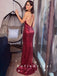 Mermaid V-Neck Spaghetti Straps Sequined Long Prom Dresses,SFPD0046