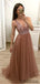 A Line V Neck Tulle Long Beaded Cheap Evening Prom Dress, PD0060