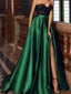 Black Lace Green Satin Strapless Side Slit A-line Prom Dresses,SFPD0193