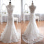 Popular Elegant V-Neck Long Mermaid White Lace Bridal Gown, Wedding Party Dresses , WD0045