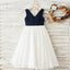 Navy Chiffon V-neck White Skirt Flower Girl Dresses, Simple Little Girl Dresses, FG081