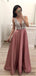 Sparkly Floor-length V-neck Backless Prom Dresses With Beading, PD0038