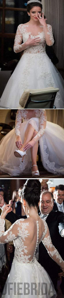Charming Popular Long Sleeve Lace See Through Wedding Party Dresses, WD0049