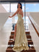 Sheath Spaghetti Straps Split Side Gold Sequin Cheap Long Prom Dresses,SFPD0050