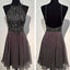 Dark grey sparkly backless sexy rhinestone popular homecoming dresses, SF0062