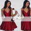 Simple Spaghetti Red Satin Short Prom Dresses, Homecoming Dresses, V-neck Prom Dresses, SF0094