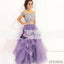 2 Pieces Beaded Top Prom Dresses, Orr Shoulder Purple Organza Prom Dresses, PD0428