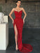 Sexy Spaghetti Straps Red Mermaid Sequin Long Prom Dresses,SFPD0145