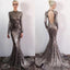 Long Sleeve Sequin Open Back Mermaid Prom Dresses, Shinny Evening Dresses, PD0328