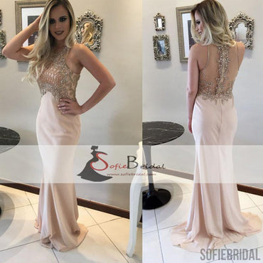 Lovely Rhinestone Beaded Long Mermaid Prom Dresses, See Through Prom Dresses, PD0444
