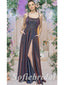 Sexy Shiny Special Fabric Spaghetti Straps Sleeveless Side Slit A-Line Long Prom Dresses With Pocket,PD0795