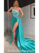 Sexy Satin One Shoulder Sleeveless Mermaid Side Slit Long Prom Dresses With Pleats,SFPD0330