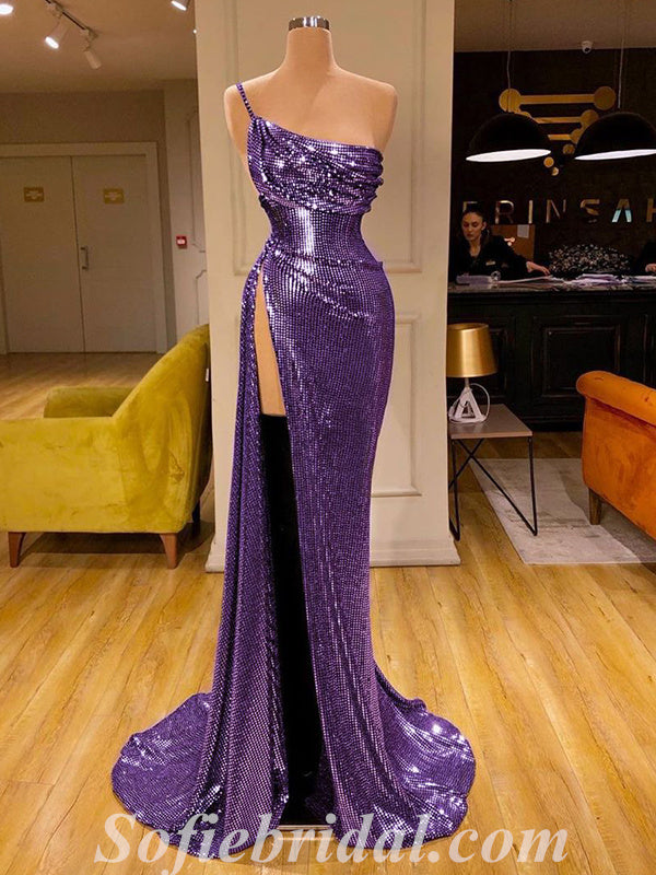 Sexy Purple Special Fabric One shoulder Side Slit Mermaid Long Prom Dr SofieBridal Sexy Purple Special Fabric One shoulder Side Slit Mermaid Long Prom Dr SofieBridal