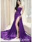 Sexy Purple Satin Sweetheart Sleeveless Side Slit Mermaid Long Prom Dresses ,SFPD0500