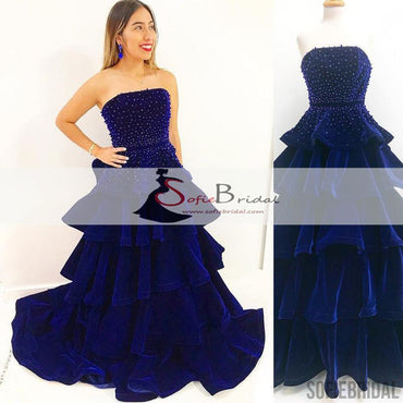 Navy Blue Straight Velvet Beaded Prom Dresses, Lovely Long Prom Dresses, Prom Dress, PD0461
