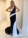 Sexy Black And White Sequin One Shoulder Sleeveless Mermaid Long Prom Dresses,SFPD0698