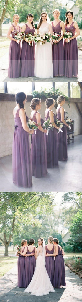Long A-line V-neck Sleeveless Lace Chiffon Elegant Bridesmaid Dresses, Wedding Guest Dresses, WG171
