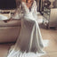 Boho Style Long Sleeve V-neck Long A-line Lace Chiffon Wedding Dresses, WD0096