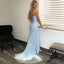 Strapless Mermaid Sky Blue Long Lace Prom Dresses With Split, PD1041