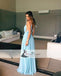 Spaghetti V-neck Light Blue A-line Chiffon Prom Dresses, Simple Prom Dresses, Bridesmaid Dresses, PD0471