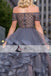 Off Shoulder Dark Grey Beaded Prom Dresses, Organza Prom Dresses, Cheap Prom Dresses, PD0445