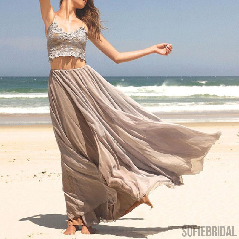 2 Pieces Spaghetti Lace Top Chiffon Prom Dresses, Chic Long Prom Dresses,PD0341