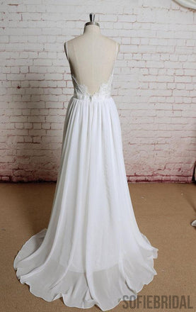 Simple Backless Lace Spaghetti Straps Cheap Beach Wedding Dresses Online, WD388