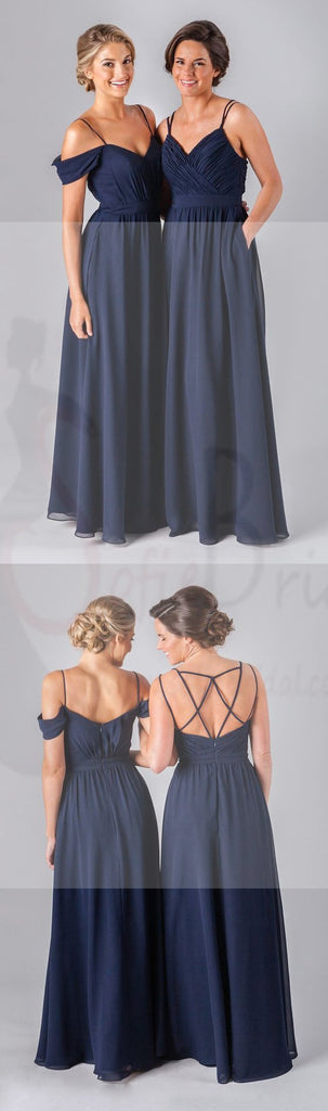 Mismatched Different Styles Chiffon Navy Blue Floor-Length A Line Formal Cheap Sexy Bridesmaid Dresses, WG52