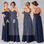 Mismatched Different Styles Chiffon Navy Blue Floor-Length A Line Formal Cheap Sexy Bridesmaid Dresses, WG52