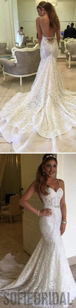 Sexy Mermaid Spaghetti Backless Lace Bridal Gown, Wedding Party Dresses, WD0053