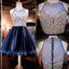 Gorgeous Navy Blue Rhinestone Beaded Organza Homecoming Dresses, SF0047