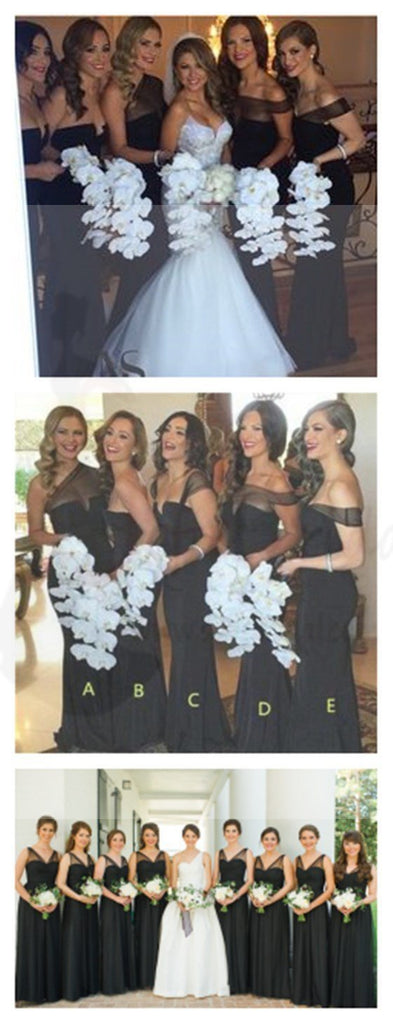 Mismatched Different Styles Cheap Sexy Black Long Mermaid Bridesmaid Dresses, WG54