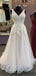 A-line V-neck Lace Appliques Long Tulle Prom Dresses, PD0080