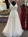A-line V-neck Lace Appliques Long Tulle Prom Dresses, PD0080