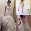 V-neck Appliques Sleeveless Long Mermaid Organza White Wedding Dresses, WD0223