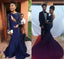 Gorgeous Navy Blue Sexy Backless Long Sleeve Lace Mermaid Long Prom Dresses, PD0232