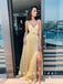 New Arrival A-Line Spaghetti Straps Split Side Cheap Long Prom Dresses With Beading,SFPD0057