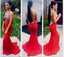 Sexy Red Jersey Beaded Long Prom Dresses, 2017 Prom Dresses, WD0226