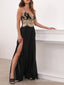 Black Spaghetti Straps V-Neck Side Slit A-Line Long Prom Dress,SFPD0204