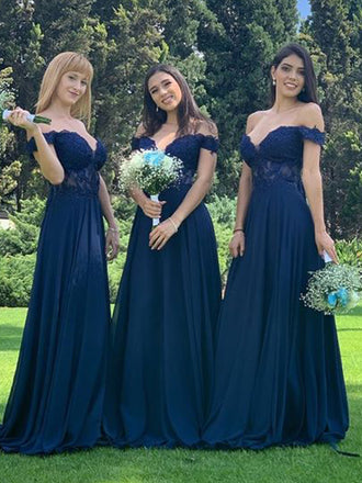 Sexy Off-shoulder Chiffon Lace Cheap Bridesmaid Dresses,SFWG00345